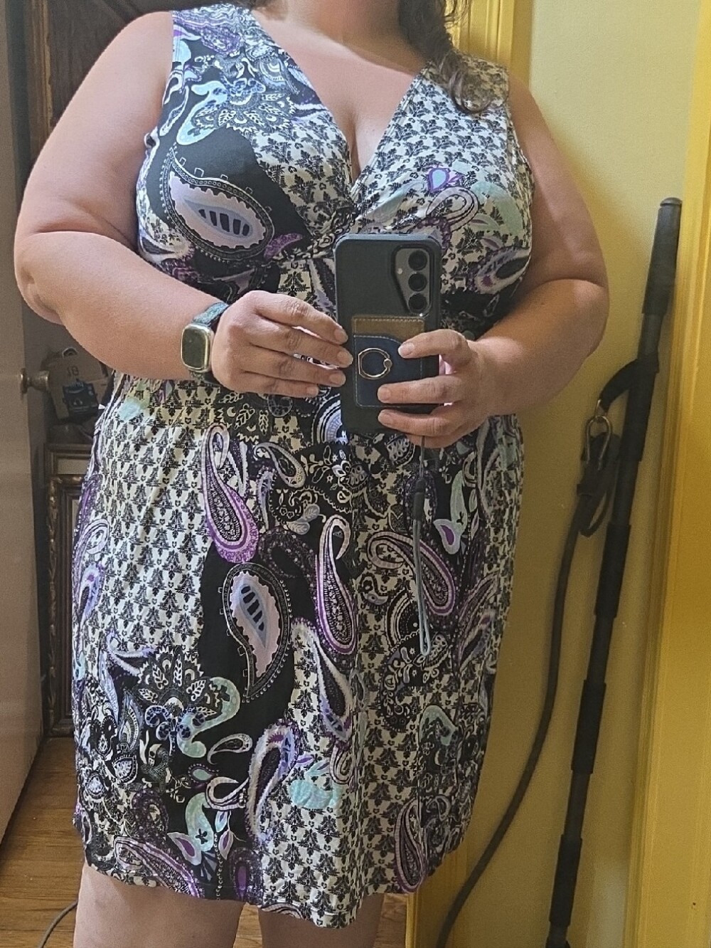 Kim Rogers Purple and Black Paisley Wrap-Style Mini Dress